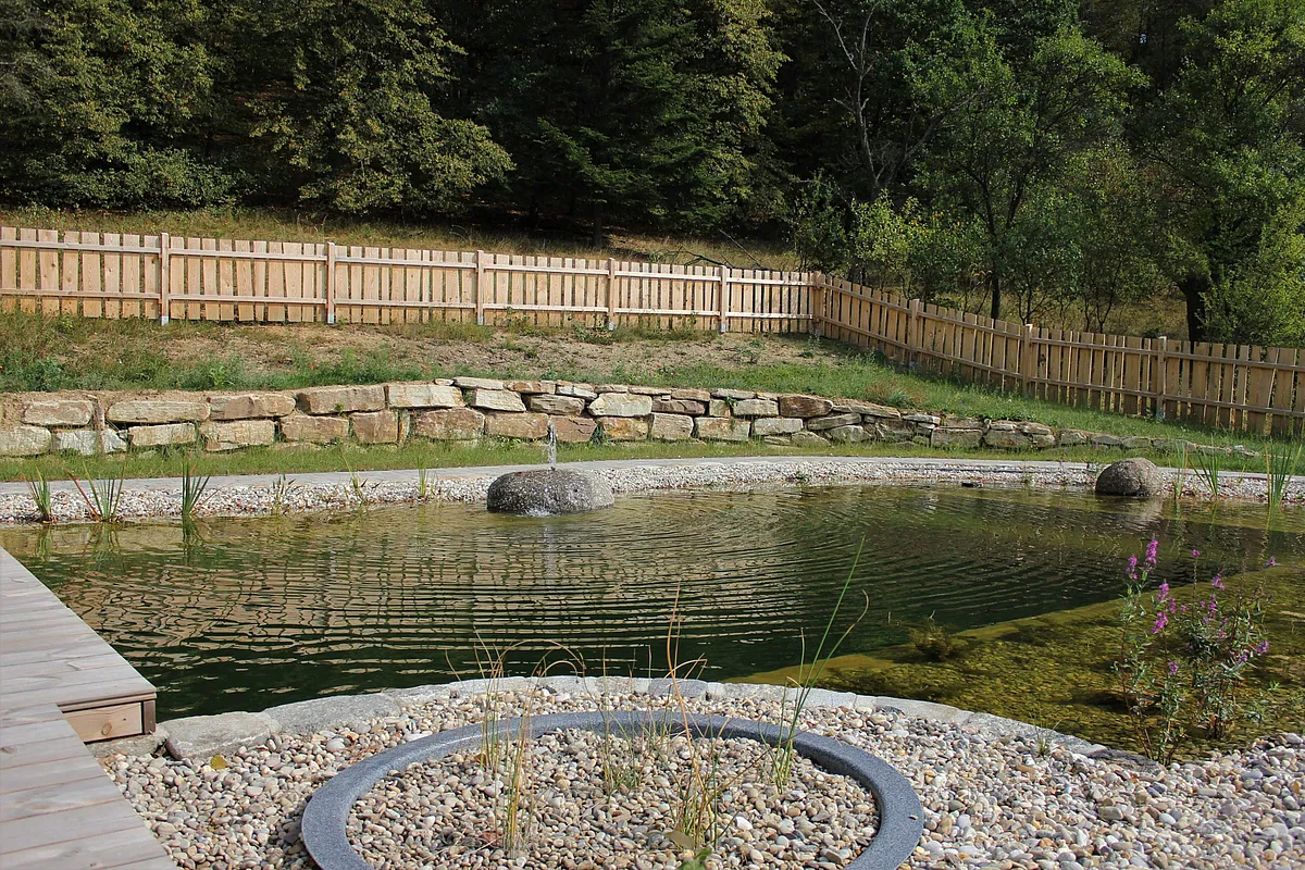 Naturpool mit Sprudelstein am Waldrand